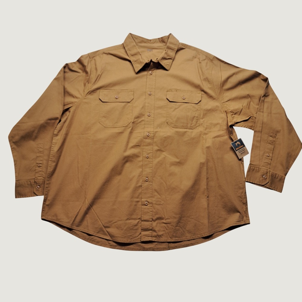 Brahma Work Shirt Men 3XL Brown New Ripstop Long Sleeve Relaxed Fit Utility